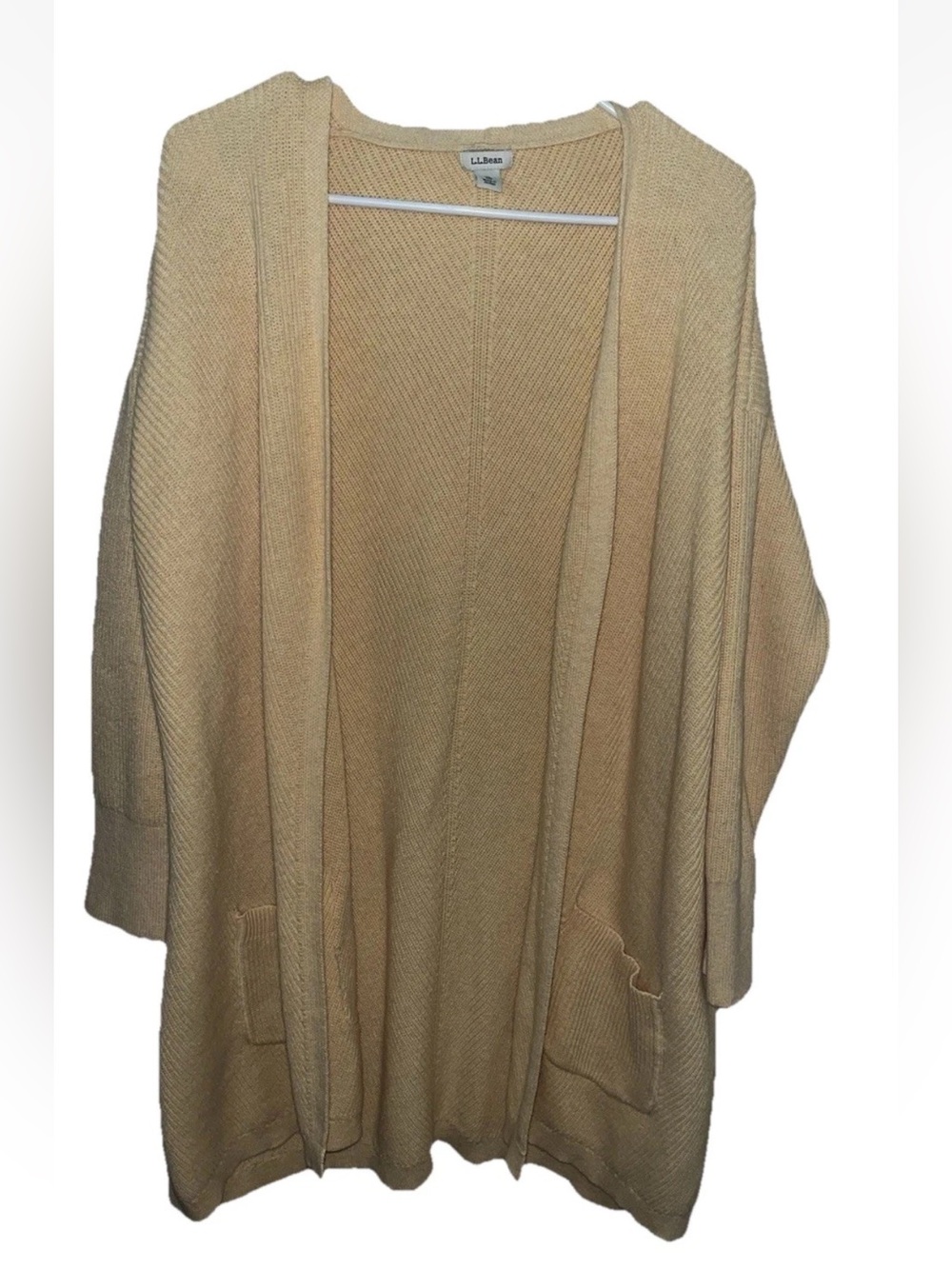 L.L. Bean Light Yellow Women’s Open Front Cardigan Duster Knit Size XL EUC